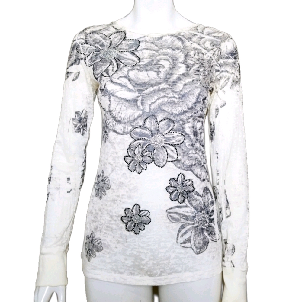 Love Culture sheer floral print gem flower shirt